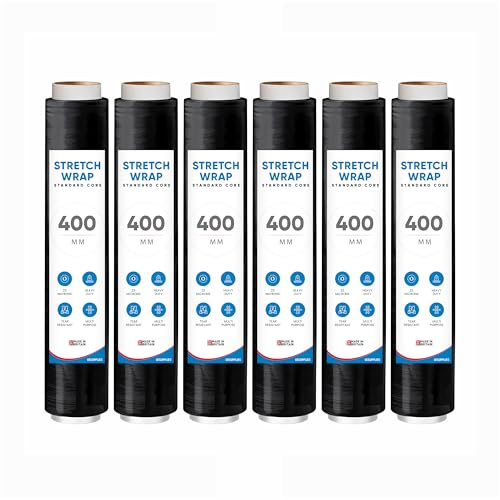 UK SUPPLIES LIMITED Lot de 6 rouleaux de film étirable noir (toutes les tailles du paquet) - 400 mm x 250 m x 23 microns - Résistant aux déchirures - Résistant à l'eau et à l'humidité - Multi-usage