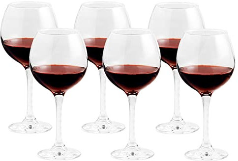 Red Wine Glasses Set, Hand Blown Long Stem Crystal Wine Glasses, Highly Functional Red Wine Glasses, Elegant Burgundy Glasses, Crystal Wine Glasses, Red White Wine Tumblers, 6 Pieces (Transparent )