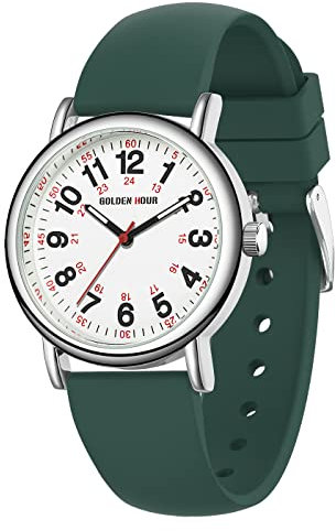 GOLDEN HOUR Montre D'infirmière étanche pour Professionnels de la Médecine, étudiants, Femmes et Hommes – Cadran Lumineux Facile à Lire, 24 Heures avec Aiguille des Secondes