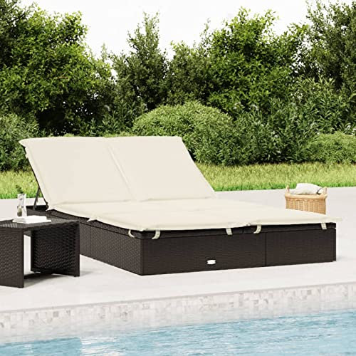 Tidyard Sonnenliege 2er Set, Sonnenliege 2 Personen Rattan, Gartenliege Klappbar, Doppelliege Gartenmöbel Schwarz 201x55x20 cm