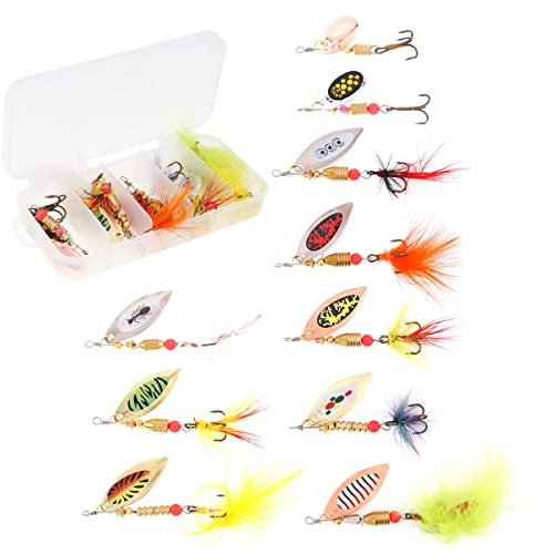 OriGlam 10pcs Spinners de pêche Leurres Appâts Leurres Spinnerbaits, Spinner Bait Set Spinners de pêche Leurres Cuillère Appâts, Leurres de pêche Cuillère Paillettes Matériel de pêche