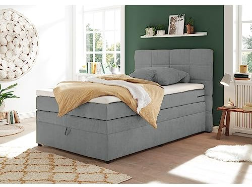 Lomadox Boxpsringbett 140x200 cm mit Bettkasten | Jugendbett in hellgrau mit Härtegrad H2