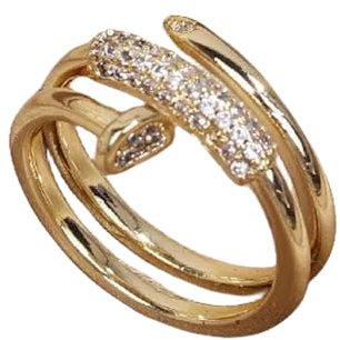 Diamday Gold Nail Ring Cubic Zirconia Wrap for Women, Love Ring with Screw Design, Statement Ring with Coil Design A-6