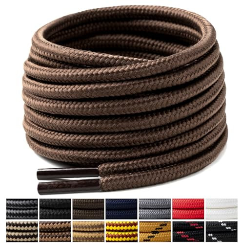 Handshop 2 Pares de Cordones Redondos para Botas 4 MM Athletic Cordones de Zapato de Repuesto 120-180cm Cordones para Correr Deporte Caminar (Marrón 120cm)