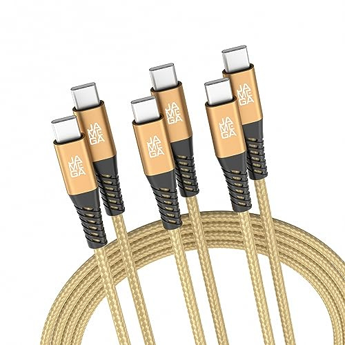JAMEGA - USB Typ C Kabel Gold 2m 3er Set | USB C Lade & Datenkabel Fast Charge Snyc USB C Stecker auf USB C Stecker kompatibel mit iPhone 15 Pro Max iPad Pro Air Samsung Macbook Tablets Huawei uvm.