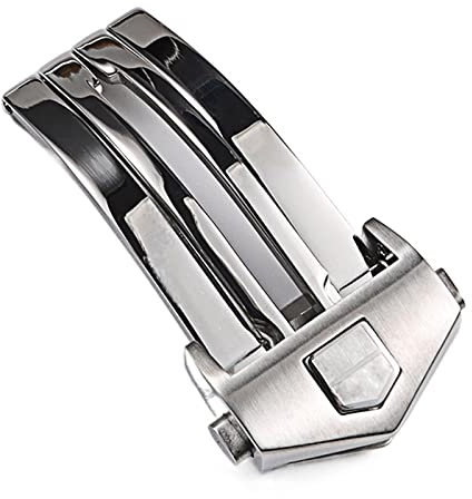 KKFAUS Faltschließe aus massivem Edelstahl, für Tag Heuer Armband, Faltschließe, 18 x 20 mm, Schwarz / silberfarben, silber, 18mm