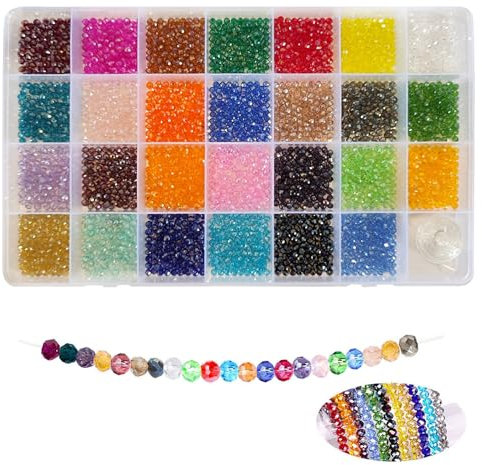 Gxadwzy Lot de 2700 perles en verre cristal à facettes de 3 mm pour bijoux, collier, bracelet, bricolage - 27 couleurs