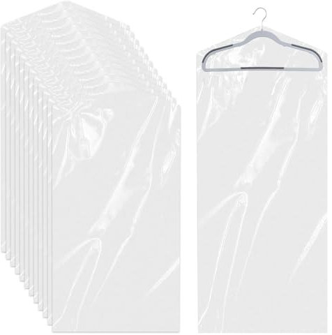 12 Stück Kleidersack Transparente 150 x 60 cm, Anzugtasche Kleidersäcke, Kleidung Staubdicht Kunststoff Hängen Kleidersäcke Kleiderschutz Trockenreiniger Taschen für Anzüge Kleider Sakkos Hemden