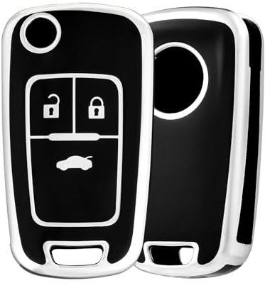 OFF WE GO Autoschlüssel Hülle Schlüsselhülle Cover Schlüsselcover Schutz Gehäuse Schlüsselbox für Chevrolet Aveo Opel Vauxhall Cruze Spark Astra Insignia Vectra Zafira Adam Cascada, Schwarz Silber