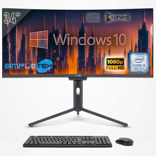 SIMPLETEK - PC All in One Curved 34 Wide | Core i5 8. Generation | Windows 10 Pro | RAM 8GB | SSD 240GB | Integrierte 2K Webcam | WiFi 6 und BT 5.2