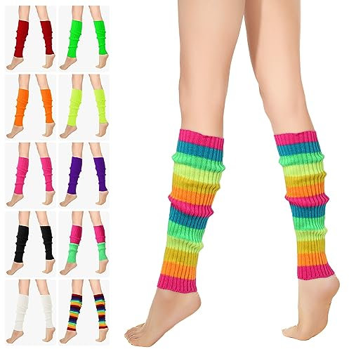 RYMAUP® Stilvolle 80er und 90er Jahre Beinwärmer für Damen, gerippte Beinsocken, trendige Accessoires für Yoga, Laufen, Wandern,Rosa und grüner Doppelzauber