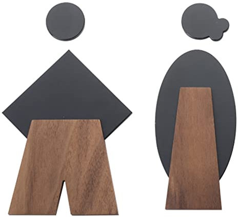 Lot de 2 panneaux de toilettes homme et femme en bois + alliage d'aluminium, décoration de salle de bain, pour entreprise, maison, bureau et restaurants, facile à monter