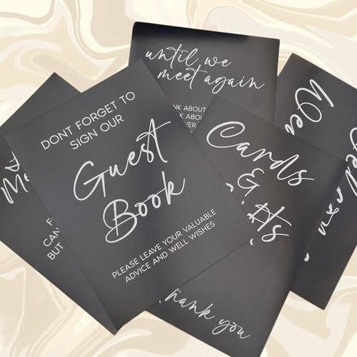 Black Welcome To Our Wedding Signage Bundle 5 Pack, Cards And Gifts Sign, Guest Book, In Loving Memory, Until We Meet Again, Simple Wedding Card Sign, Premium Card A4 Glossy 300gsm 297mm x 210mm