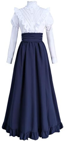 CR ROLECOS Women Victorian Dress Medieval Vintage Costume Ball Gown Dress Victorian Blouse Renaissance Falda 2-pieces Set L