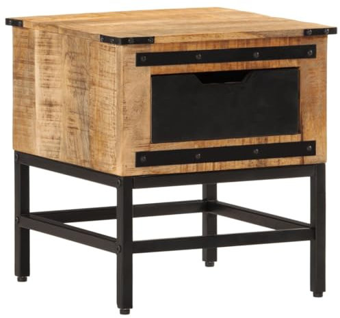 vidaXL Nachttisch, Nachtschrank mit Schublade Eisenrahmen, Nachtkommode für Schlafzimmer, Nachtkonsole Beistelltisch, Modern, Massivholz Mango