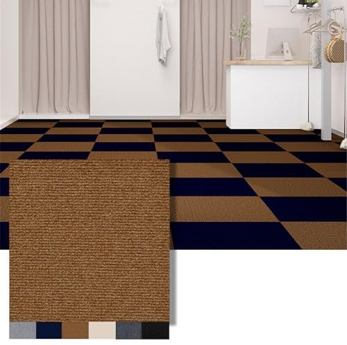 Hiseng Teppichfliesen Selbstklebend 30x30cm, 10/20/30 Stück Teppichfliesen Selbstliegend Rutschfeste Strapazierfähig Teppich Bodenbelag für Wohnzimmer Schlafzimmer Büro (30 Stück,Braun)