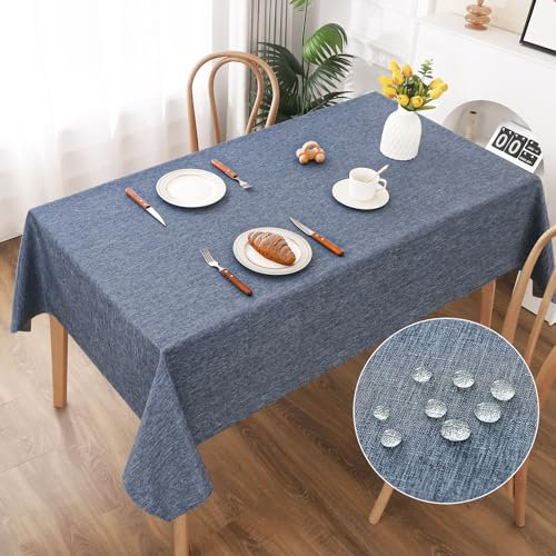 AooHome Tischdecke Abwaschbar, Blau Tischdecken 140x240cm Leinen-Optik Tischtuch aus Polyester Wasserabweisend mit Lotuseffekt, Dauerhaft Kratzfest für Wohnzimmer, Esszimmer, Balkon, Garten