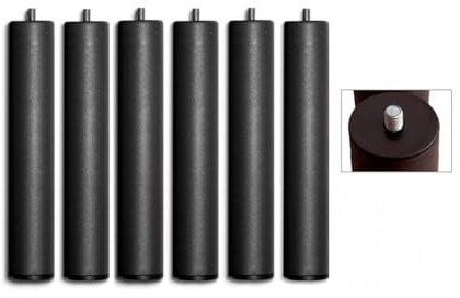 Homey - Lot de 6 Pieds pour sommier ou Base tapissée cylindriques filetés, Gris, Hauteur 25 cm