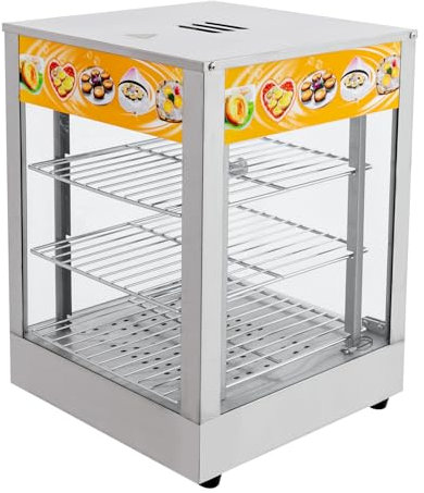 HarBin-Star Vitrina de 3 niveles de acero inoxidable, 800 W, mostrador de calor con iluminación, vitrina de alimentos, armario de cocina de acero inoxidable, calentador de alimentos, 30-85 °C