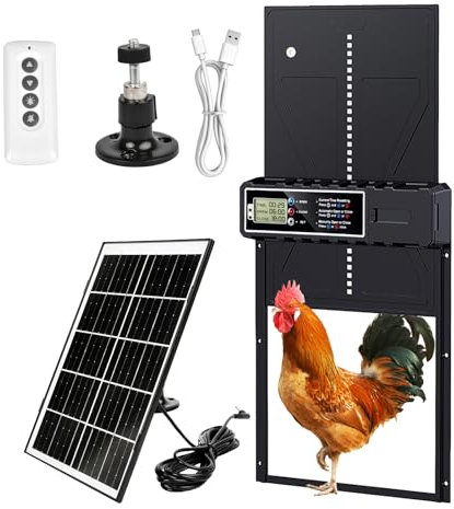 Grande Taille Porte Poulailler Automatique Solaire,Automatique Poulailler en Aluminium avec 7W Panneaux Solaires, Deux méthodes de Chargement Minuterie, Affichage LED, Télécommande