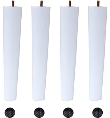Lot de 4 pieds de meubles en bois massif de 50 cm, pieds de rechange pour chaise, table, lit, armoire, canapé avec boulon M8, pieds en bois blanc pour fauteuil, ottomane
