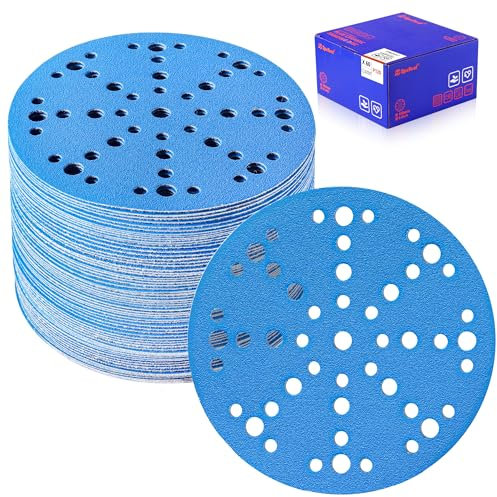 SpeTool 6 Inch Sanding Discs with 49 Hole, Hook and Loop Sandpaper 60 Pack Compatible for Random Orbital Sander, Sanding Disc Grit120 for Different Sanding Chore