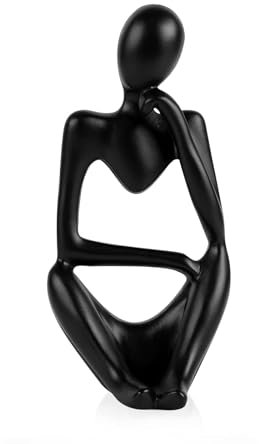 Generisch Moderne Skulptur Deko für Wohnzimmer - Bücherwurm Figur aus Harz | Schwarz Weiß Gold Abstrakte Kunst | Bürodekoration & Regal Deko(A-schwarz Rechts)