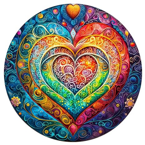 Holzpuzzle Erwachsene, 300Teile Mandala Herz Holz Puzzle Erwachsene, 34x34cm Wood Puzzle, Unregelmäßige Einzigartige Puzzle, Holzpuzzle Tierform, Holz Puzzle Mit Box Aus Holz