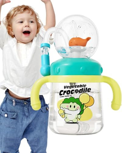 Tasse à paille pour bébé - 300 ml - Tasse anti-fuite - Bouteille d'eau pour enfants - Anti-éclaboussures avec couvercle et paille - Pour la maison et les voyages - Facile à tenir - Coloré - D
