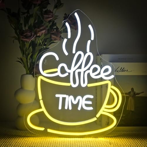 SIGNSHIP Coffee Time Neon Led, Café Led Neon Dimmable, Coffee Enseigne Lumineuse Décoration Murale, Lampe Néon Enseigne Lumineuse pour Café,Club,Restaurant,Bar,Cadeau