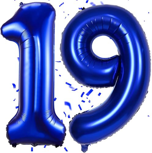 EWODEIEW Luftballon Zahlen 19 Blau,40 Zoll Blau Luftballon 19，Dunkelblau Zahlenballon 19 Helium Ballon Folienballon 19. Geburtstagsdeko for Mädchen Jungen Birthday Party Geburtstag Dekor