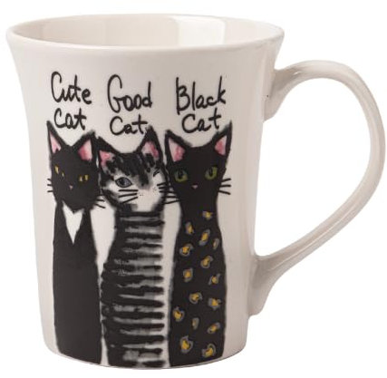 Modern Cat Bone China Mug 350ml Assorted Designs Lightweight Ceramic Tea & Coffee Cup, Gift Mug for Cat Lovers (Cute Cat)