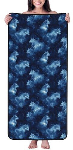 Badetücher, Duschtücher für Badezimmer, sehr saugfähig, weich, groß, 68 x 140 cm, Motiv: Fantasy Star Blue Wolf