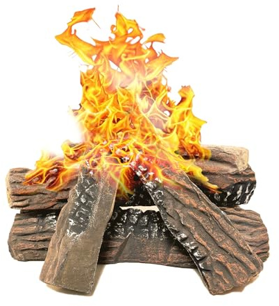 Heyfurni Gas Fireplace Logs,5pcs Large Ceramic Firewood Logs,Christmas Decoration for Propane Fire Pit,Realistic Logs for Fireplace