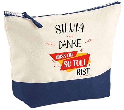 Große Kosmetiktasche Silvia Du so toll bist - Schminktäschchen Make-up, Kulturtasche - Geschenkidee Muttertag Geburtstag Schwester Weihnachten