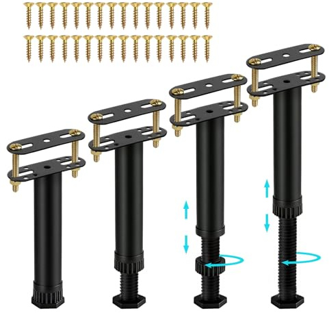 AWBEOT 4 Stück Bettfüße Metall 18-30 cm Bettbeine Höhenverstellbar Bett Füße Verstellbare Möbelfüße Möbelfuß Höhenverstellbar Füße für Möbel Bettstütze Metall für Bettrahmen Lattenroste Sofa Schrank