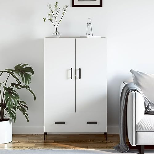 Hoopleep Highboard Weiß 69,5x31x115 cm Holzwerkstoff, moderner Stauraum Schrank mit Metallbeinen, vielseitige Aufbewahrung für Schlafzimmer, Wohnzimmer Möbel