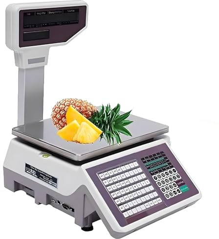 LMzythrop Marktwaage Waage mit Stange 30kg Kontrollwaage Geeichte Ladenwaage - mit Dual LCD-Display Industrie Preiswaage Digitale für Lebensmittel,Fleisch,Feinkost,Obstmarkt