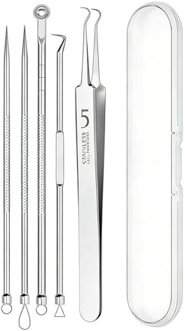 ZUWIJEQ 5 Pcs Punti Neri Rimozione, Togli Punti Neri, Set Di Rimozione Dell'acne Con Scatola, Pinzette Per La Rimozione Dei Punti Neri, Per Il Trattamento E La Togli Di Comedoni Sul Naso O Viso