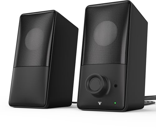 kstime PC Lautsprecher mit Bluetooth 5.4, 14W RMS Bassreflex Stereo Sound, 15° geneigt – USB & AUX Anschlüsse, integriertes Mikrofon, Kopfhöreranschluss für PC, Laptop, Smartphone (Nicht für TV)