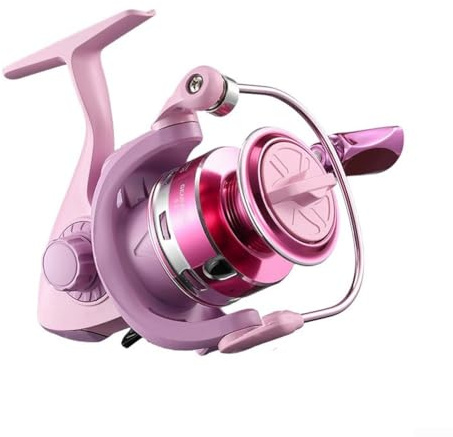Durashmall Moulinet de pêche rose 8 kg avec système de traînée en aluminium, bras basculant en métal pour eau salée et eau douce pour gaucher et droitier