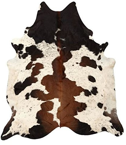 MeshNew Reines Braunes Tricolor Kuhfell-Teppich, Rindsleder, 5 x 4 cm, Schwarz/Braun/Weiß