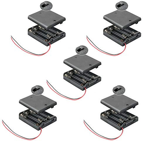 PerfectHD Batteriehalter - AA Batteriefach - 4X AA Mignon - mit EIN- und Ausschalter - 5 Stück in einem Set - schwarz