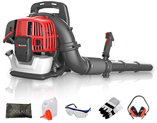 BU-KO Souffleur de Feuilles à Dos à Essence 52 CC – Moteur Puissant à 2 Temps refroidi par air – Léger avec Sangles de Soutien rembourrées améliorées Lors de l'utilisation – Équipement de sécurité