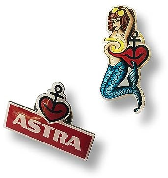 Astra Metall-Anstecker Pin 2er Set Meerjungfrau, für Männer & Frauen, Geschenk-Ideen aus St. Pauli
