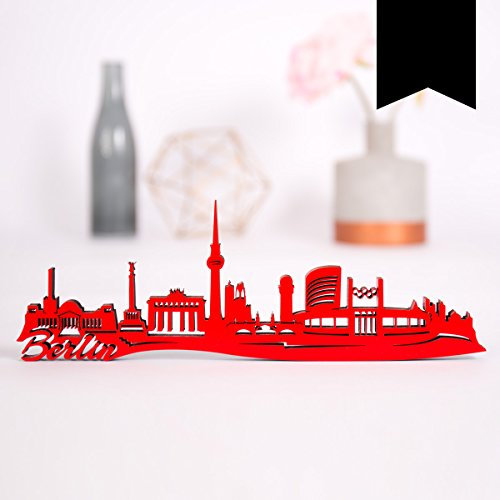 Kleinlaut 3D Deko Skyline aus Holz - Berlin - Wähle Stadt, Farbe & Größe - Schwarz - Größe: 50 x 17,2 cm