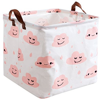 Fieans Pliable Boîte de Rangement Imperméable Panier à Linge Chambre d'enfant Bac de Rangement Vêtements de Stockage Jouets - Nuages Rose