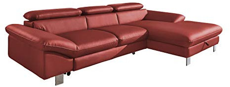 Mivano Ecksofa Driver mit Schlaffunktion und Stauraum / Ledersofa in L-Form mit Recamiere rechts / Inkl. verstellbare Kopfstützen / 266 x 73 x 169 / Kunstleder rot