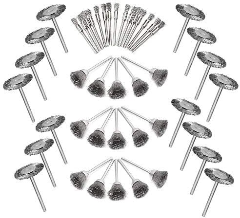 Mesee 45Pcs Polishing Wire Brush Set with 3mm Shank, Steel Wire Wheel Brushes Cup Pen Cleaning Buffing Accessories Kit Fit Rotary Drills Tool - Silver
