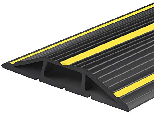 10Ft Cord Covers for Wires on Floor, 3-Channel Floor Cord Cover with Anti-Slip Base & Yellow Warning Strips, Extension Cord Covers for Floor, Ideal for Home, Office, Outdoor Use
